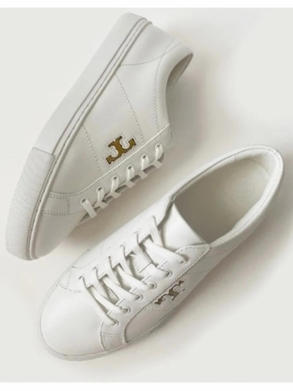 Tory Burch White Leather Low-Top Sneakers with Gold Logo